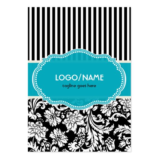 Black Blue & White Floral Damasks 2-Customized Business Card Templates (front side)