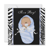 Black Blue Zebra Baby Boy Shower Invitations