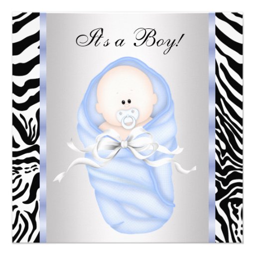 Black Blue Zebra Baby Boy Shower Invitations