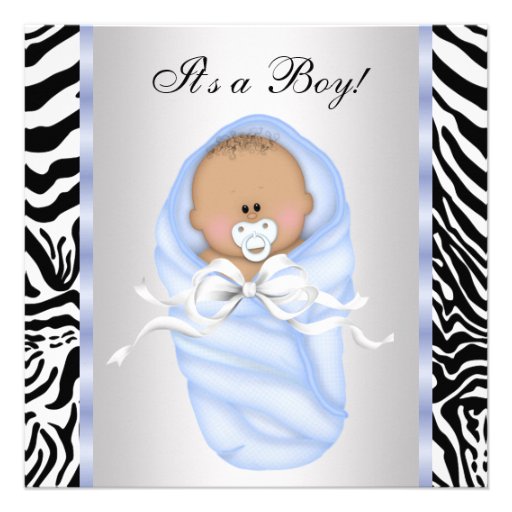 Black Blue Zebra Baby Boy Shower Invitations