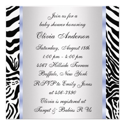 Black Blue Zebra Baby Boy Shower Invitations