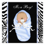 Black Blue Zebra Baby Boy Shower Invitations