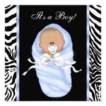 Black Blue Zebra Baby Boy Shower Invitations