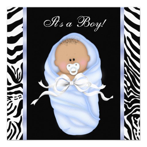 Black Blue Zebra Baby Boy Shower Invitations