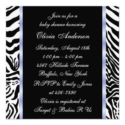 Black Blue Zebra Baby Boy Shower Invitations