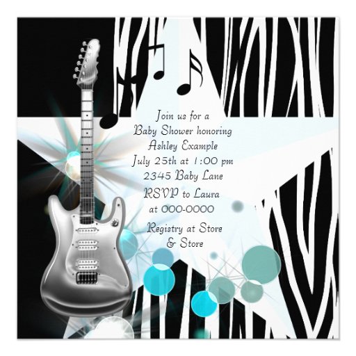 Black Blue Zebra Rockstar Baby Boy Shower Announcements