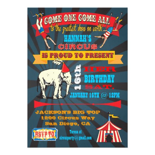 Black Board Birthday Circus Party Invitations