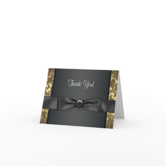 Black Bow Tie Black Gold Damask Thank You Cards card