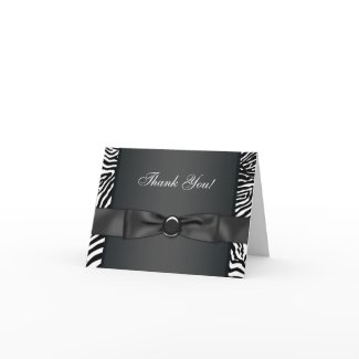 Black Bow Tie Zebra Thank You Cards card