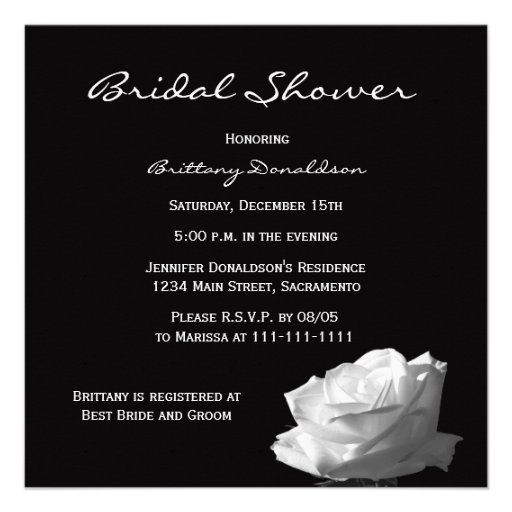 Black Bridal Shower Invitation, Black & White Rose