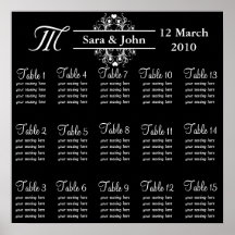 Black Bride and Groom Seating Chart Poster