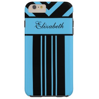 Black & Bright Blue Stripes Chevrons, Your Name Tough iPhone 6 Plus Case