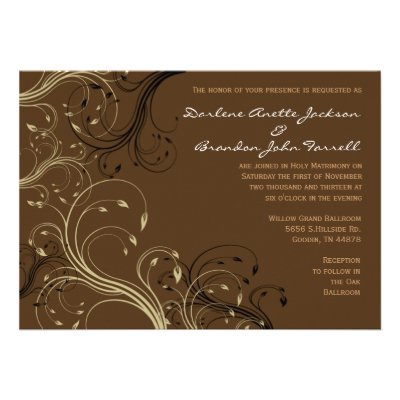 Black, Brown, and White Floral Wedding Invitation