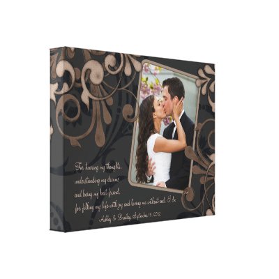 Black Brown Floral Wedding Photo Template Canvas Canvas Print