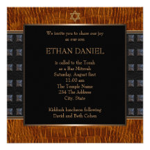 Black Brown Leather Star of David Bar Mitzvah Custom Announcement