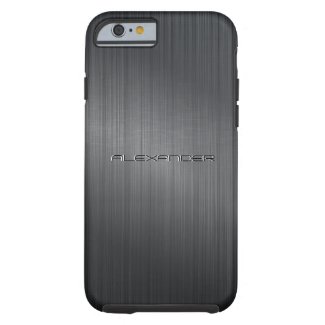 Black Brushed Aluminum Metal Pattern-Custom Text Tough iPhone 6 Case