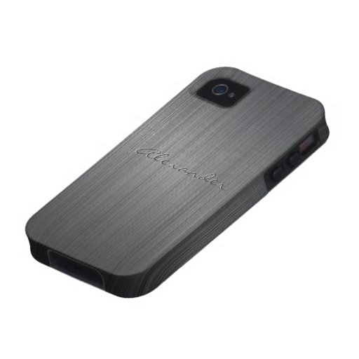 Black Brushed Aluminum Metal Pattern-Custom Text Case For The iPhone 4