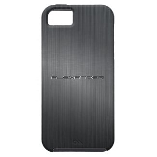 Black Brushed Aluminum Metal Pattern-Custom Text iPhone 5 Case