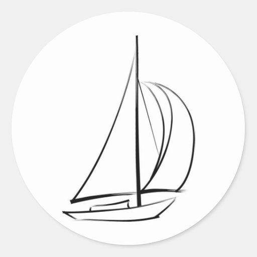 Black Brushstroke Sailboat Classic Round Sticker | Zazzle