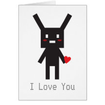 Black Bunny Robot in Love Cards