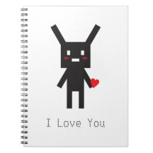 Black Bunny Robot in Love Notebook
