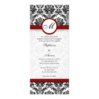 Black/Burgundy Damask Monogram Wedding Invitation
