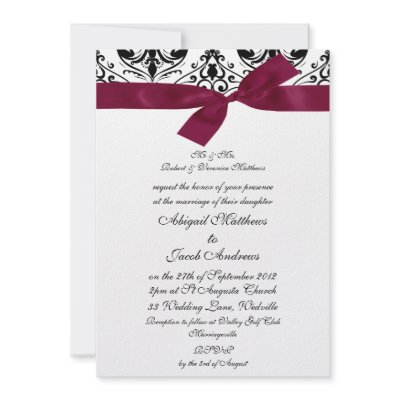 Black & Burgundy Ribbon - Wedding Invitation by ZazzleBusinessCards