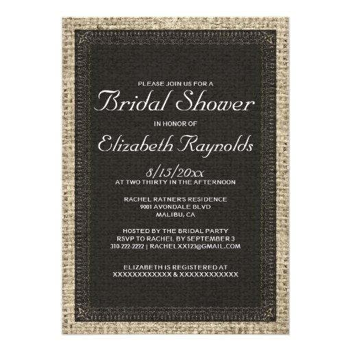 Black Burlap Bridal Shower Invitations