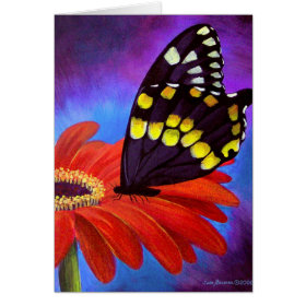 Black Butterfly Daisy Painting - Multi Greeting Card