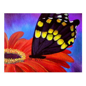 Black Butterfly Daisy Painting - Multi Postcard