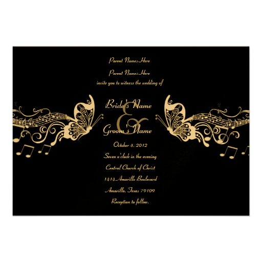 Black Butterfly Music Fidelity Wedding Invitations