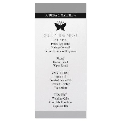 Black Butterfly Wedding Menu Custom Rack Card by morning6