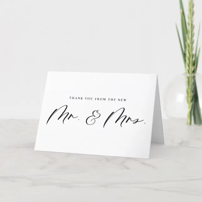 Black Calligraphy Mr And Mrs Newlyweds Wedding Thank You Card Zazzle