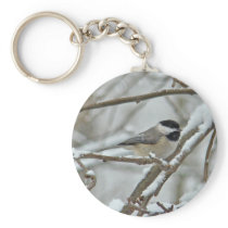Black-Capped Chickadee in Snow Storm Keychains
