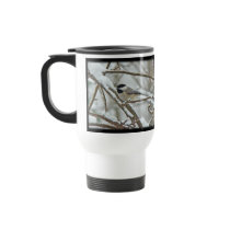 Black-Capped Chickadee in Snow Storm Coffee Mugs