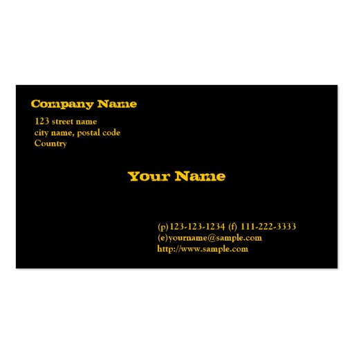 black card, gold fonts business card templates (front side)