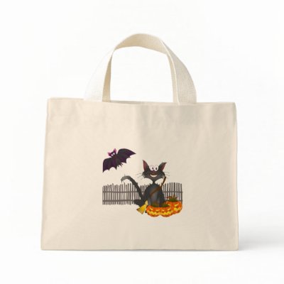 Black Cat and Bat Halloween Bag by ChiaPetRescue