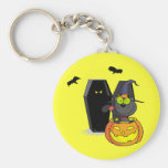 Black Cat and Coffin Halloween Keychain