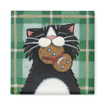 Black Cat and Gingerbread Snowman Magnet by LisaMarieArt Black Cat and Gingerbread Snowman Magnet