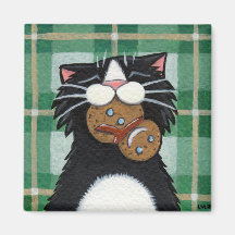 Black Cat and Gingerbread Snowman Magnet
