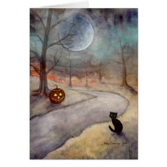 Black Cat and Jack-o-Lantern Fantasy Art Cards