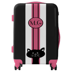 Black Cat and Pink Stripe Luggage