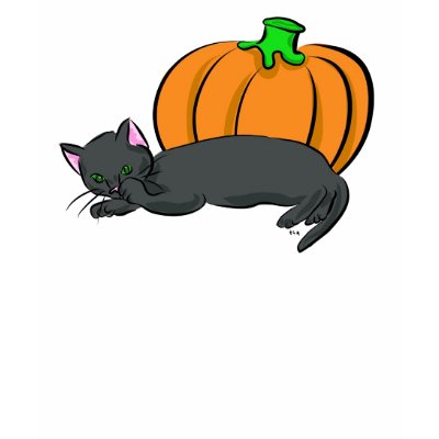 Black Cat and Pumpkin T Shirts by Quequay