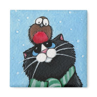 Black Cat and Robin Festive Magnet