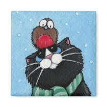 Black Cat and Robin Festive Magnet by LisaMarieArt Black Cat and Robin Festive Magnet