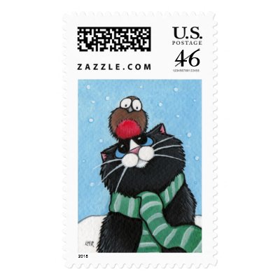 Black Cat and Robin Postage by LisaMarieArt