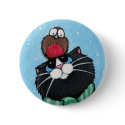 Black Cat and Robin - Xmas Cat Art Button