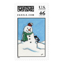 Black Cat and Snowman Postage