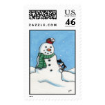Black Cat and Snowman Postage