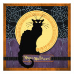 Black Cat and Spider Webs on Halloween Night Personalized Invitations